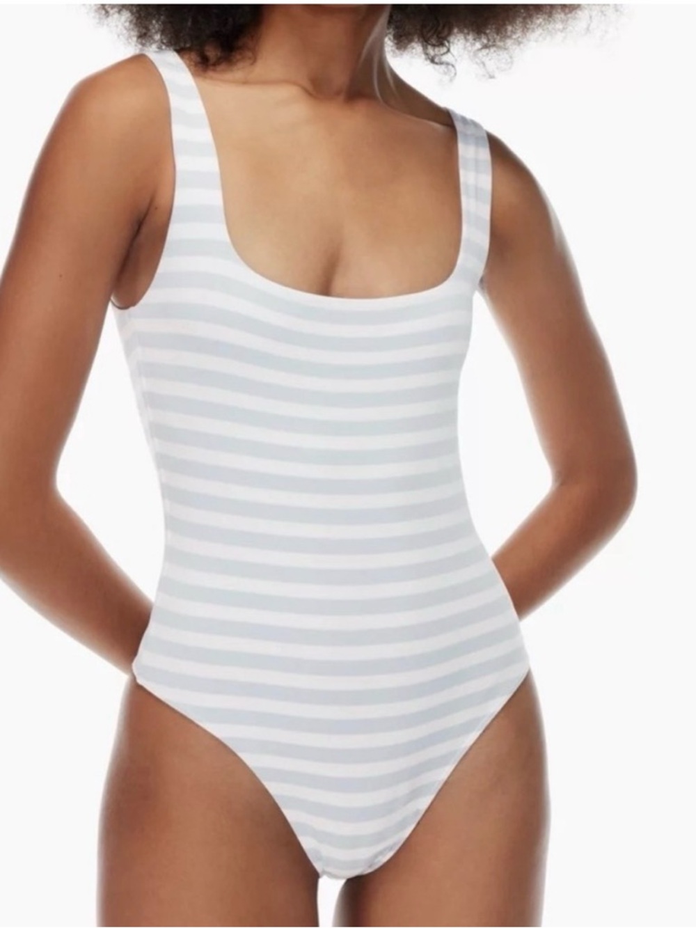 Aritzia Striped Scoop Bodysuit in White and Light blue
